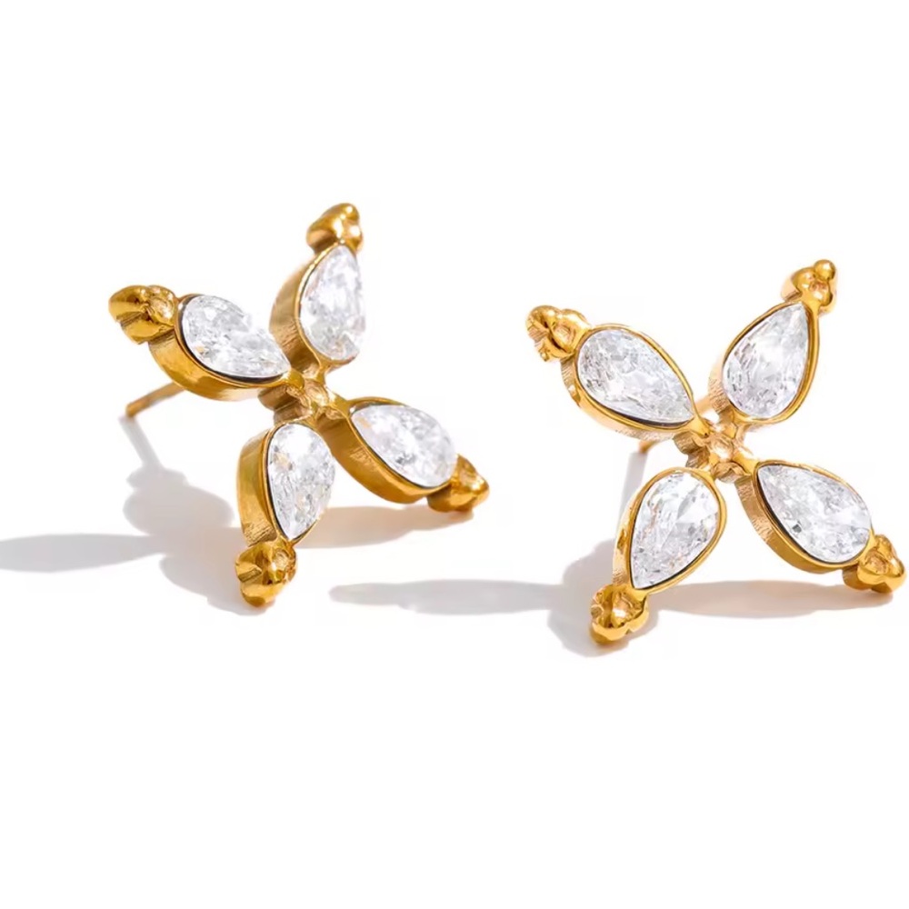 Gold Tone AAA CZ Marquise Cross Stud Earrings